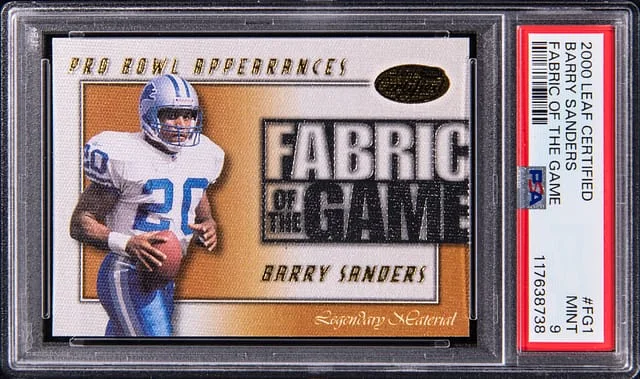 2000 Leaf Certified Barry Sanders Fabric of the Game #FG-1 card image