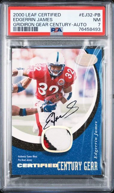 2000 Leaf Certified Edgerrin James Gridiron Gear Century Autograph #EJ32-PB card image