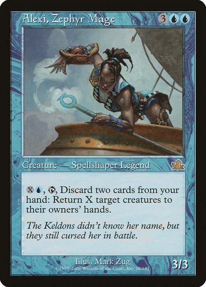2000 Prophecy Alexi, Zephyr Mage rare #28 rare card image