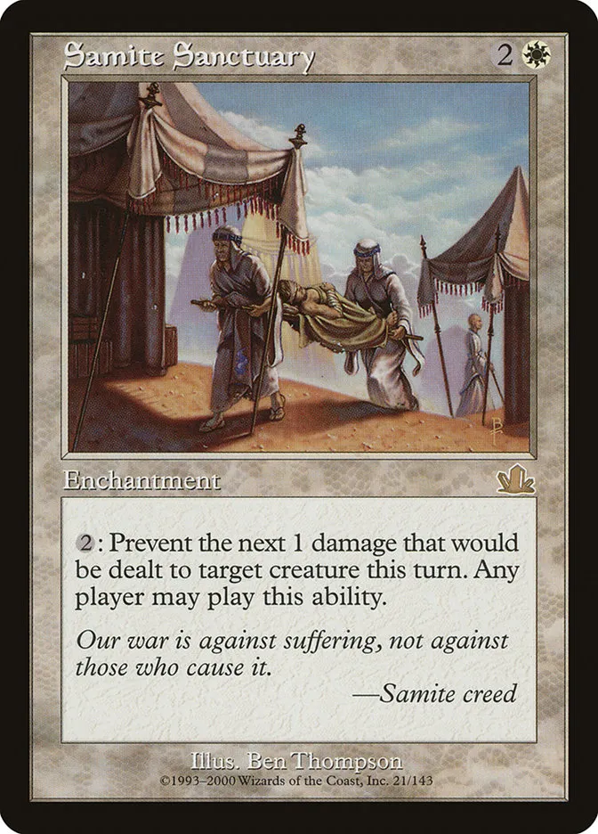 2000 Prophecy Samite Sanctuary rare #21 rare card image
