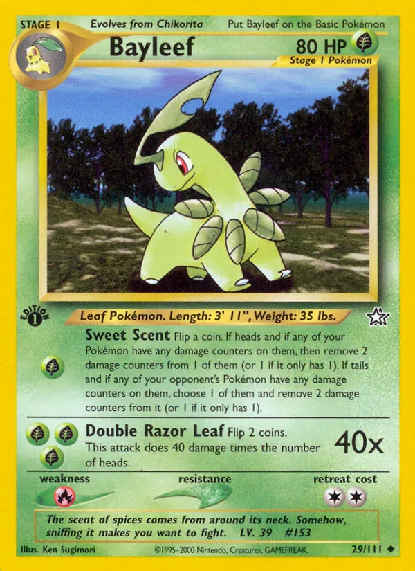2000 Neo Genesis Bayleef #029/111 Uncommon card image