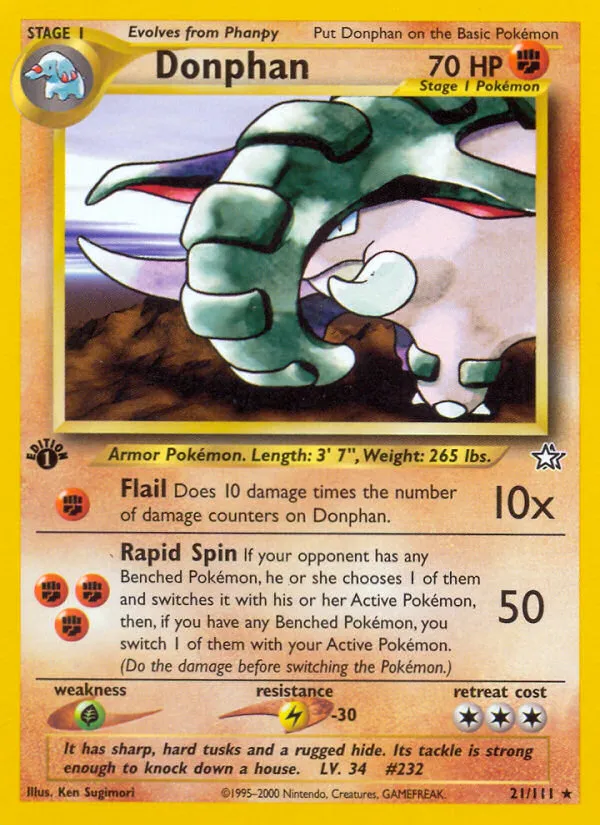 2000 Neo Genesis Donphan Rare #021/111 Rare card image