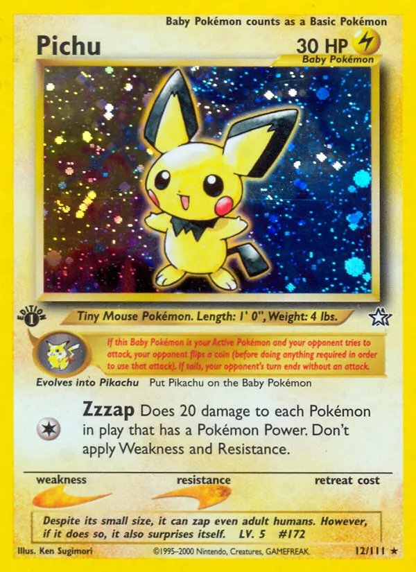 2000 Neo Genesis Pichu #012/111 Rare Holo card image
