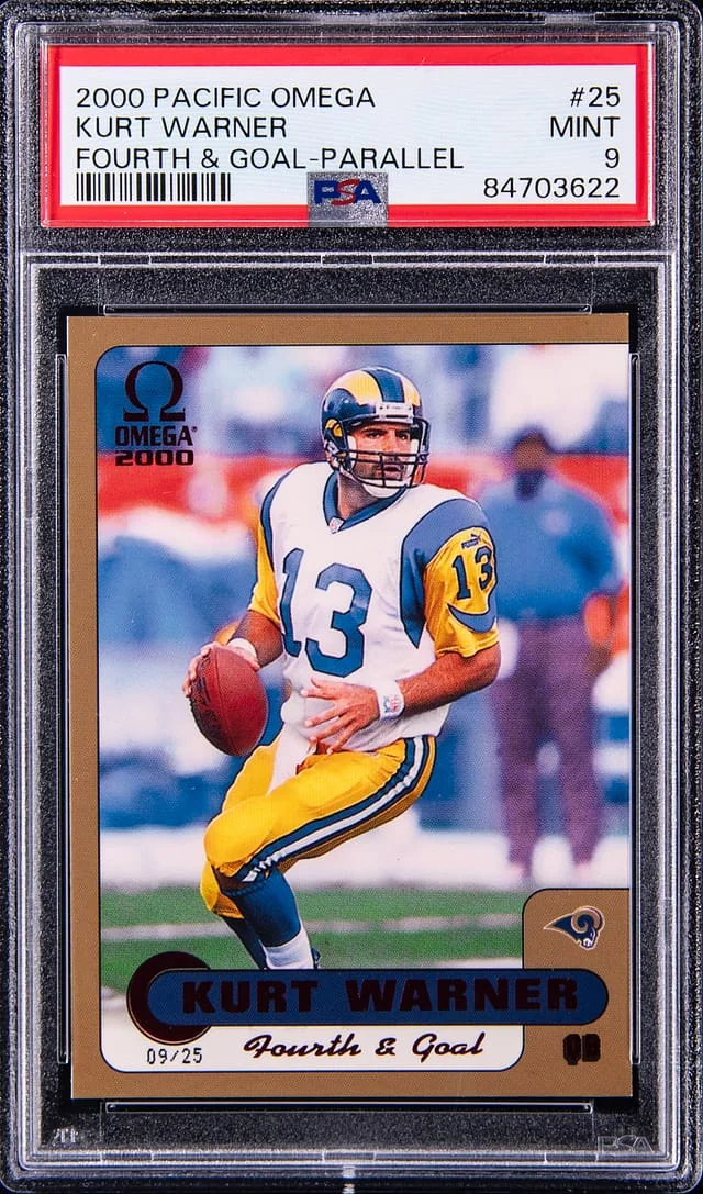 2000 Pacific Omega Fourth & Goal Parallel Kurt Warner #25 card image