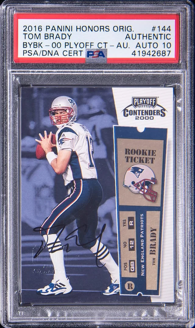 2000 Playoff Contenders Tom Brady (2016 Panini Honors Original Buyback) - The Only Pack-Pulled 1/1 Ticket Autograph #144 card image