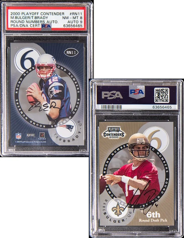 2000 Playoff Contenders Tom Brady/Marc Bulger Round Numbers Autographs #RN11 card image