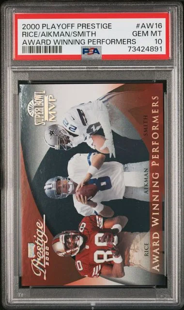 2000 Playoff Prestige Emmitt Smith/Jerry Rice/Troy Aikman Award Winning Performers #Aw16 card image