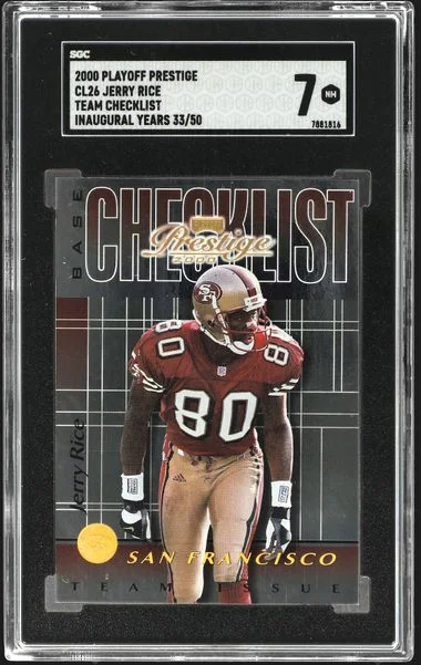 2000 Playoff Prestige Jerry Rice Team Checklist Inaugural Years #Cl26 card image