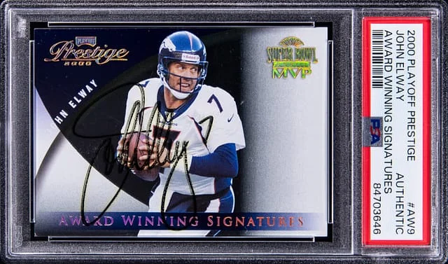 2000 Playoff Prestige John Elway Award Winning Signature #AW9 card image