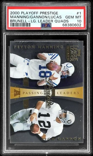 2000 Playoff Prestige Mark Brunell/Peyton Manning/Ray Lucas/Rich Gannon League Leader Quads #1 card image