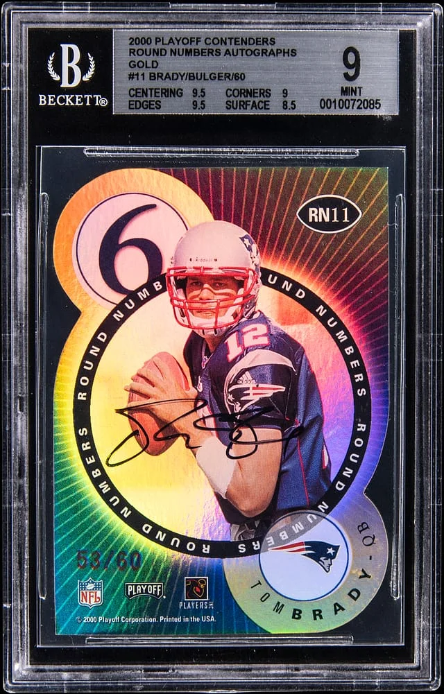 2000 Playoff Tom Brady/Marc Bulger Round Numbers Autographs Gold #RN11 card image