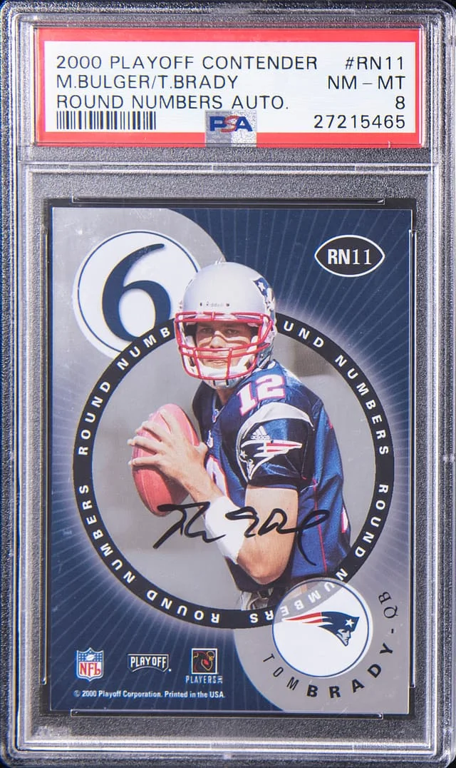 2000 Playoff Tom Brady/Mark Bulger Contender Round Numbers Autograph #RN11 card image