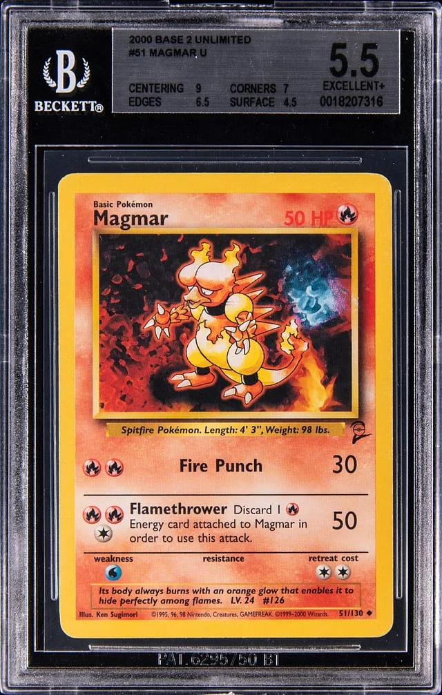 2000 Pokemon Base Set 2 Magmar, Blue Flame Error #51 card image