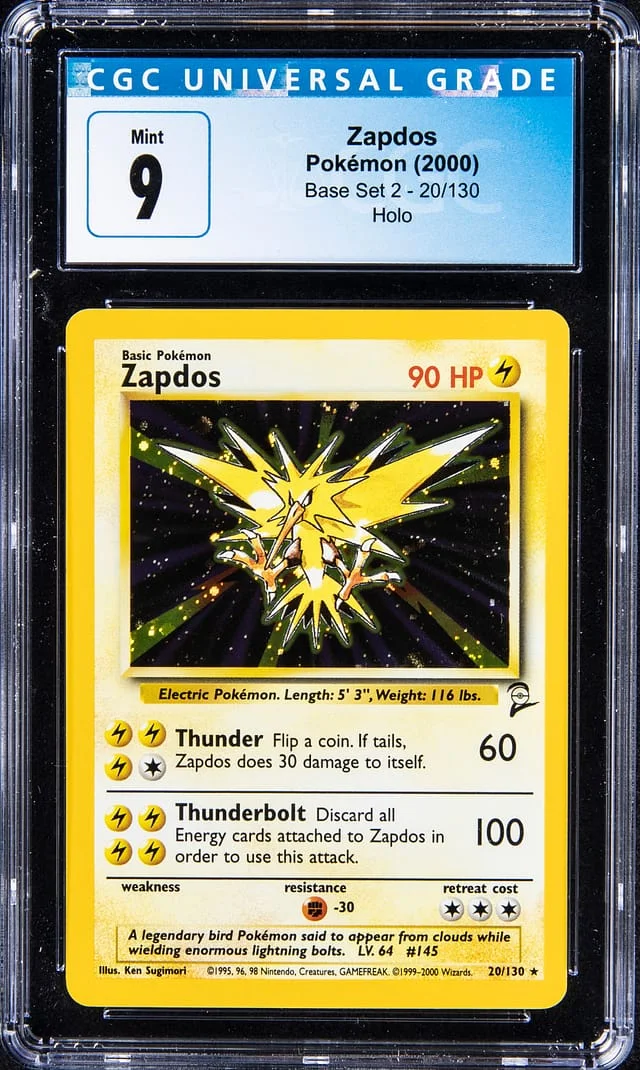 2000 Pokemon Base Set 2 Rare Holofoil Zapdos #20 card image