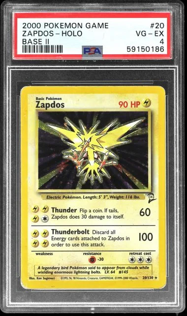 2000 Pokemon Base Set II Holofoil Zapdos #20 card image