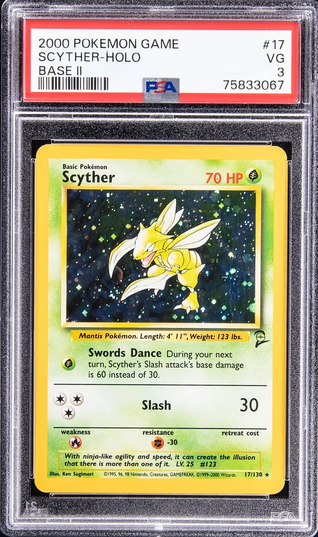 2000 Pokemon Base Set II Rare Holofoil Scyther #17 card image