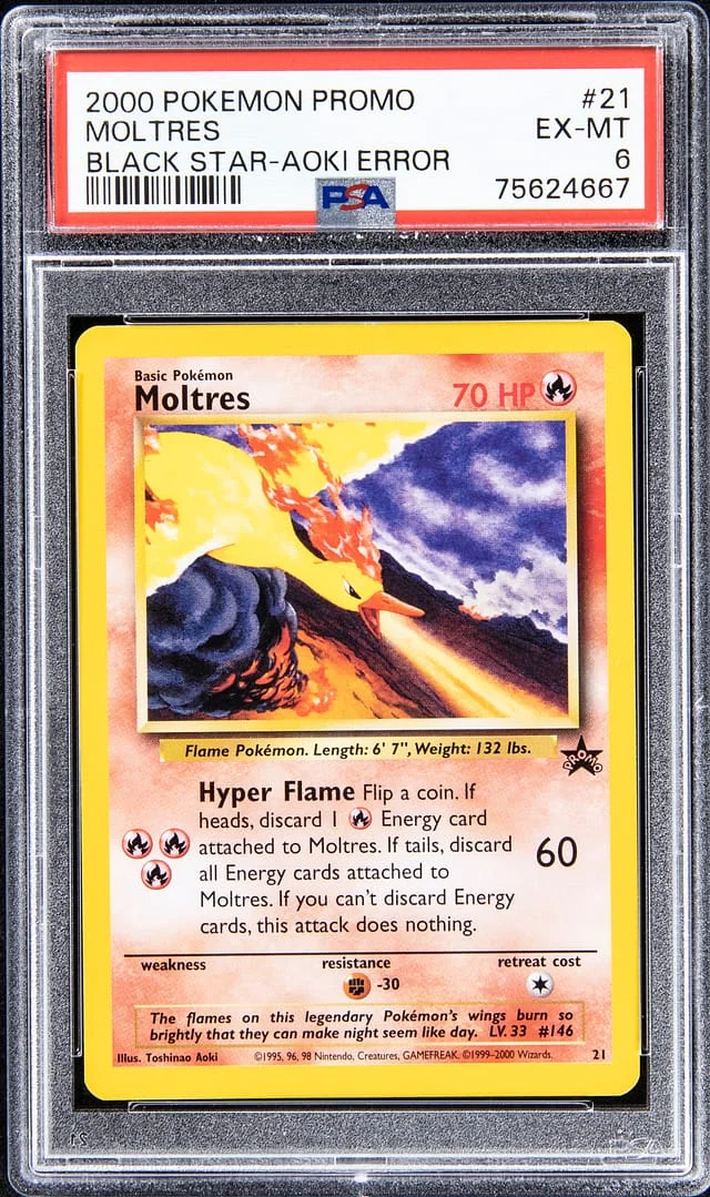 2000 Pokemon Black Star Promo Aoki Error Moltres #21 card image