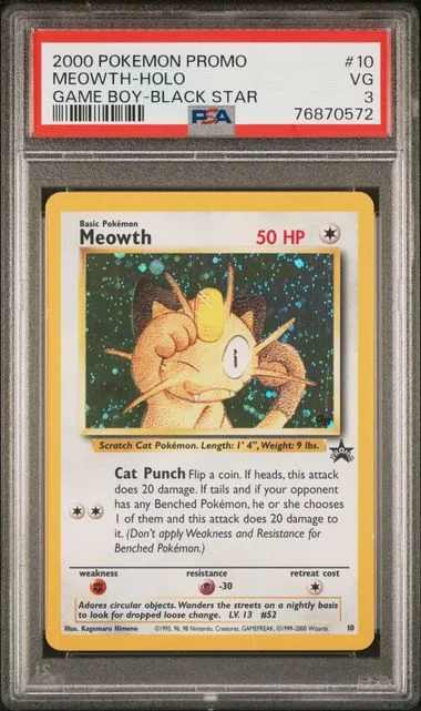 2000 Pokemon Black Star Promo Game Boy Holofoil Meowth #10 card image