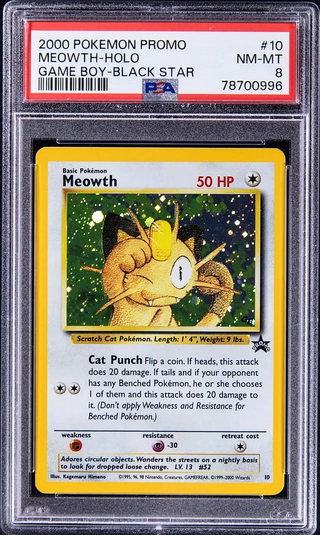 2000 Pokemon Black Star Promo Game Boy Rare Holofoil Meowth #10 card image