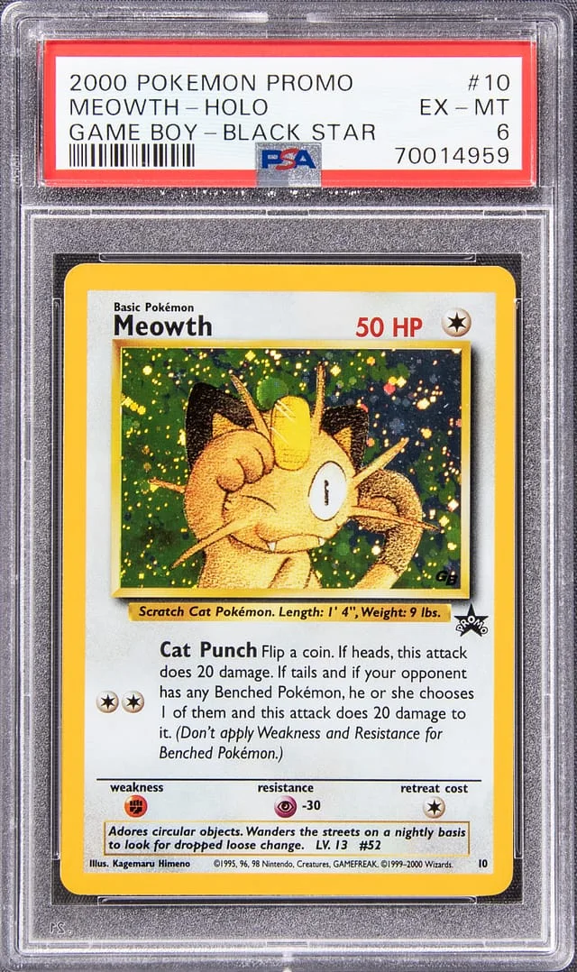 2000 Pokemon Game Boy Black Star Promo Holofoil Meowth #10 card image