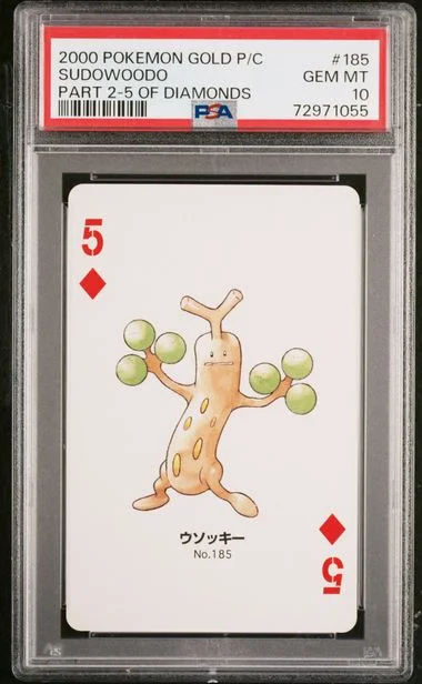 2000 Pokemon Gold Version Part 2 Playing Cards 5 Of Diamonds Sudowoodo #185 card image