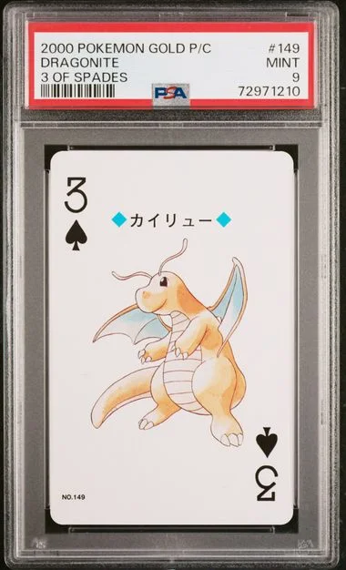 2000 Pokemon Gold Version Playing Cards 3 Of Spades Dragonite #149 card image