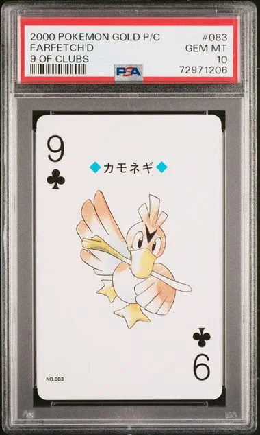 2000 Pokemon Gold Version Playing Cards Farfetch'D, 9 Of Clubs #083 card image