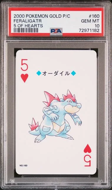 2000 Pokemon Gold Version Playing Cards Feraligatr, 5 Of Hearts #160 card image