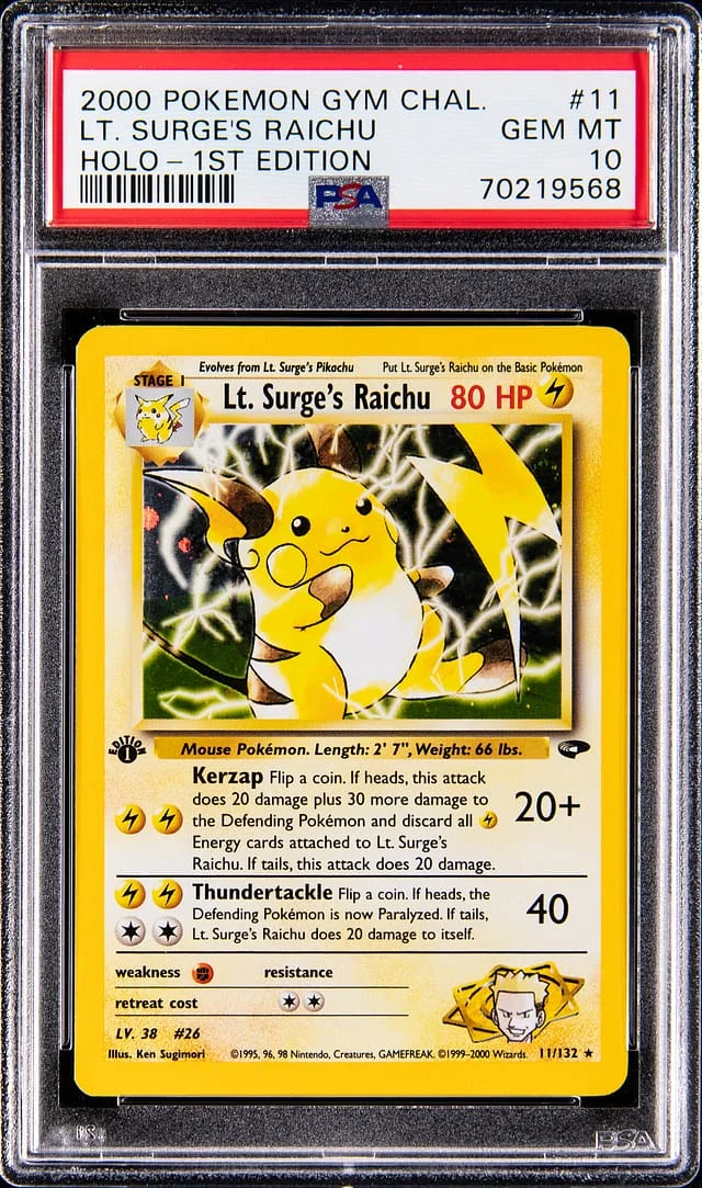 2000 Pokemon Gym Challenge 1st Edition Holo Lt. Surge's Raichu #11 card image