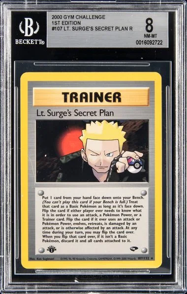 2000 Pokemon Gym Challenge 1st Edition Lt. Surge's Secret Plan #107 card image