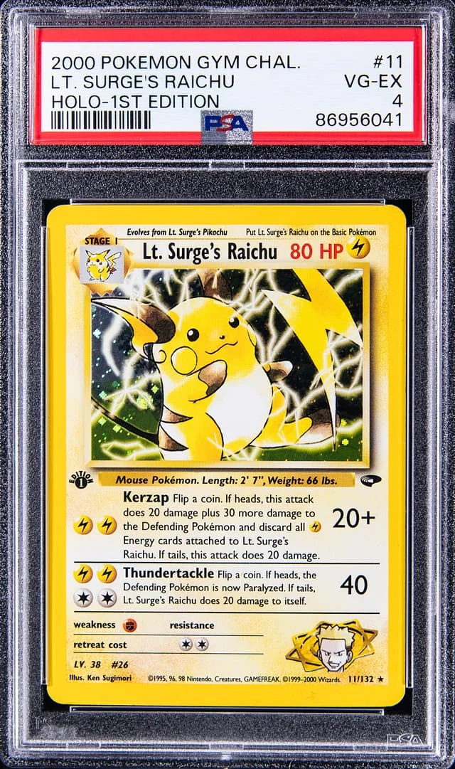 2000 Pokemon Gym Challenge 1st Edition Rare Holofoil Lt. Surge's Raichu #11 card image