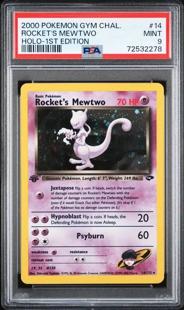 2000 Pokemon Gym Challenge 1st Edition Rare Holofoil Rocket's Mewtwo #14 card image