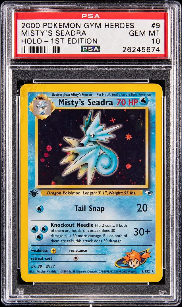 2000 Pokemon Gym Heroes 1st Edition Holo Misty's Seadra #9 card image
