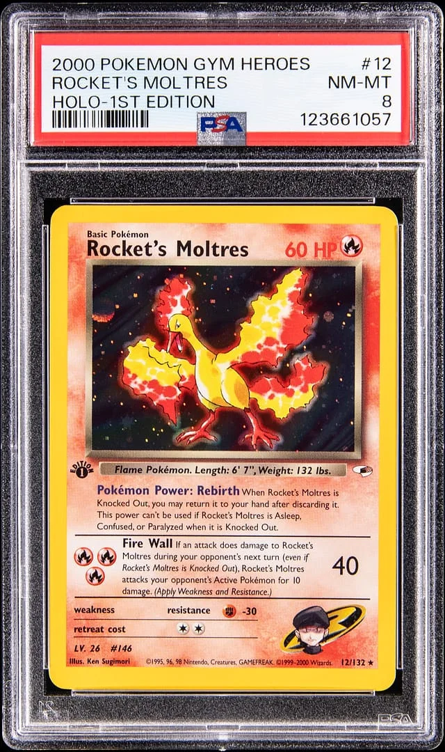2000 Pokemon Gym Heroes 1st Edition Holo Rocket's Moltres #12 card image