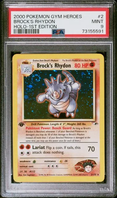 2000 Pokemon Gym Heroes 1st Edition Holofoil Brock's Rhydon #2 card image