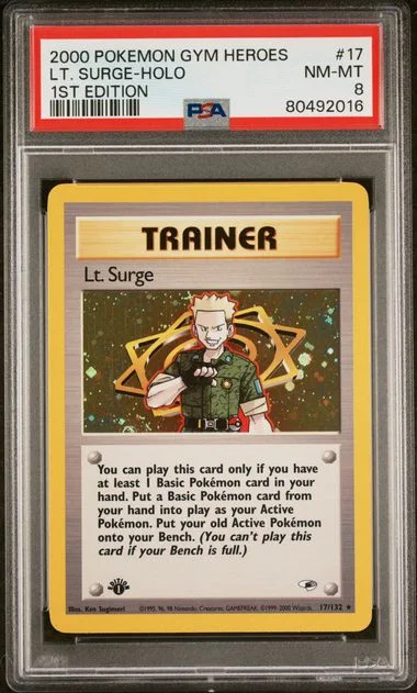 2000 Pokemon Gym Heroes 1st Edition Lt. Surge-Holo #17 card image