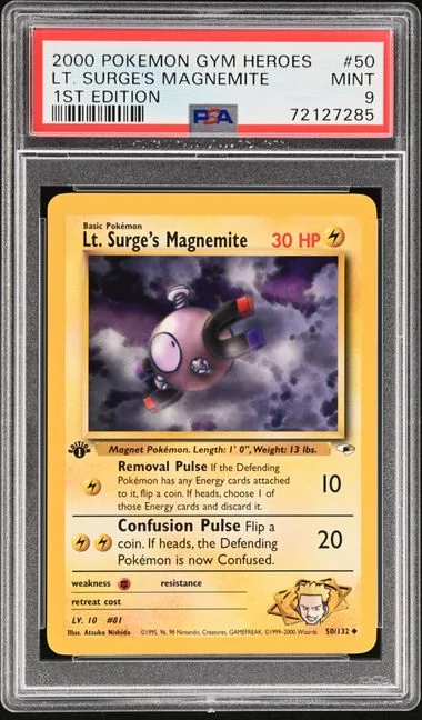 2000 Pokemon Gym Heroes 1st Edition Lt. Surge's Magnemite #50 card image