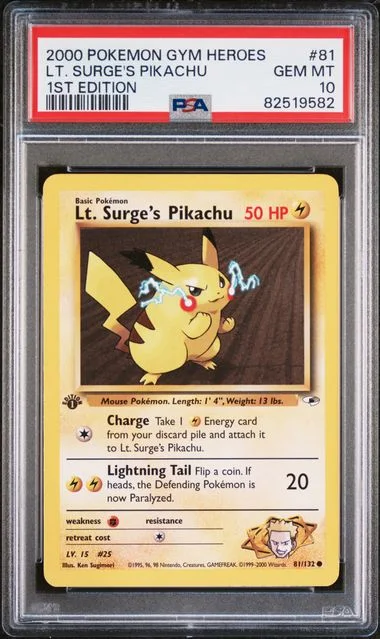 2000 Pokemon Gym Heroes 1st Edition Lt. Surge's Pikachu #81 card image
