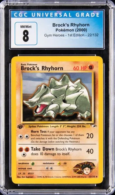 2000 Pokemon Gym Heroes 1st Edition Rare Brock's Rhyhorn #22 card image