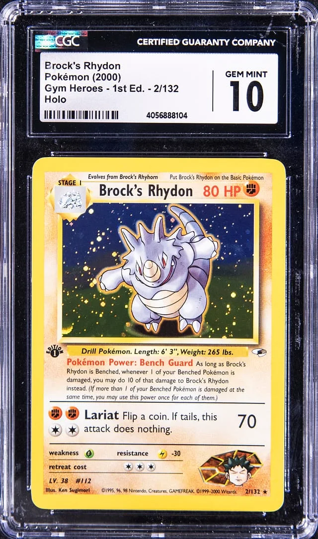 2000 Pokemon Gym Heroes 1st Edition Rare Holofoil Brock's Rhydon #2 card image