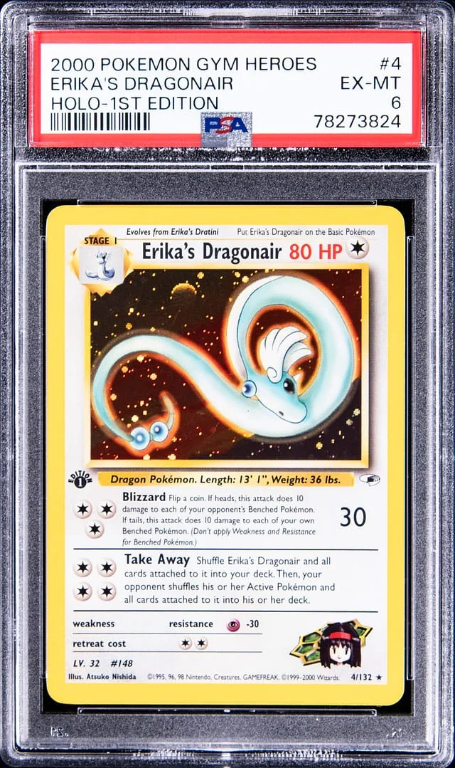 2000 Pokemon Gym Heroes 1st Edition Rare Holofoil Erika's Dragonair #4 card image