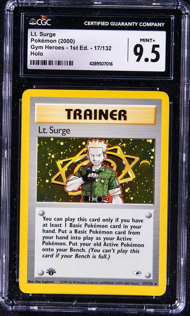 2000 Pokemon Gym Heroes 1st Edition Rare Holofoil Lt. Surge #17 card image