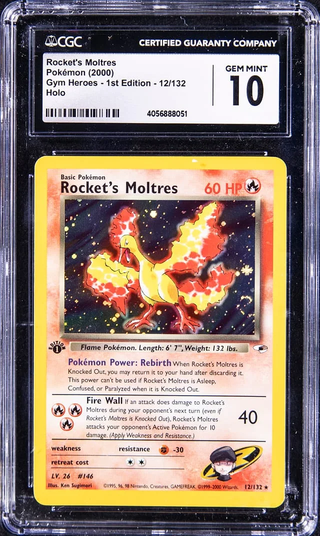 2000 Pokemon Gym Heroes 1st Edition Rare Holofoil Rocket's Moltres #12 card image