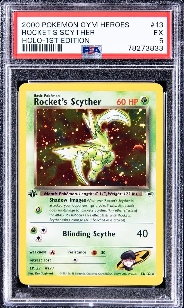 2000 Pokemon Gym Heroes 1st Edition Rare Holofoil Rocket's Scyther #13 card image