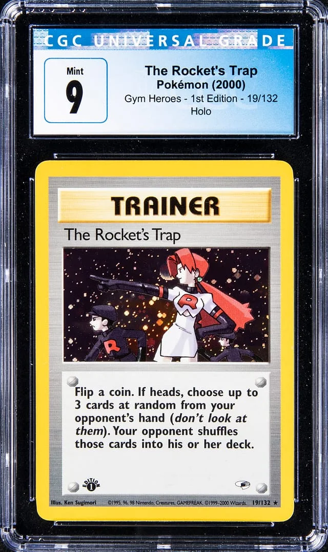 2000 Pokemon Gym Heroes 1st Edition Rare Holofoil The Rocket's Trap #19 card image