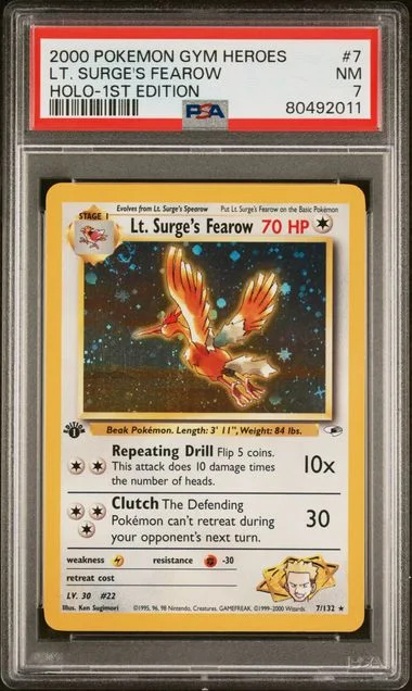 2000 Pokemon Gym Heroes Holo-1St Edition Lt. Surge's Fearow #7 card image