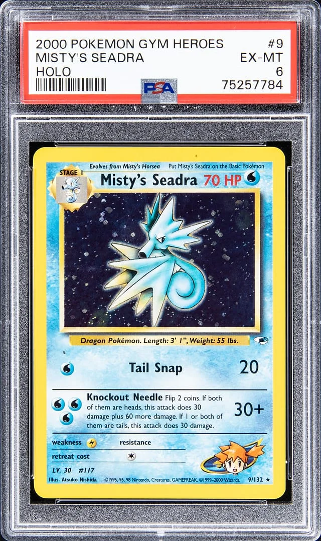 2000 Pokemon Gym Heroes Holo Misty's Seadra #9 card image
