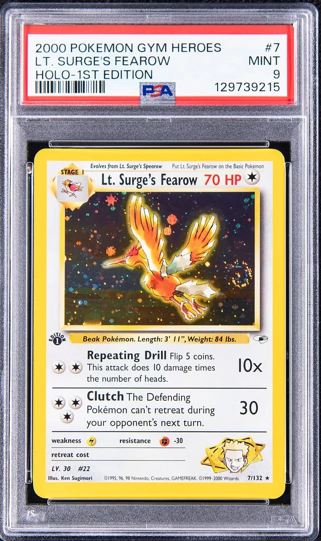 2000 Pokemon Gym Heroes Holofoil Edition Lt. Surge's Fearow #1st card image