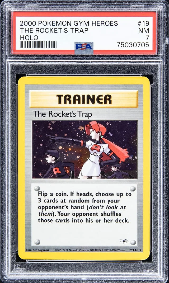 2000 Pokemon Gym Heroes Holofoil The Rocket's Trap #19 card image