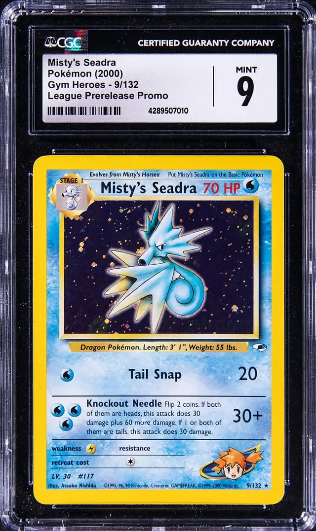 2000 Pokemon Gym Heroes League Prerelease Promo Holofoil Misty's Seadra #9 card image